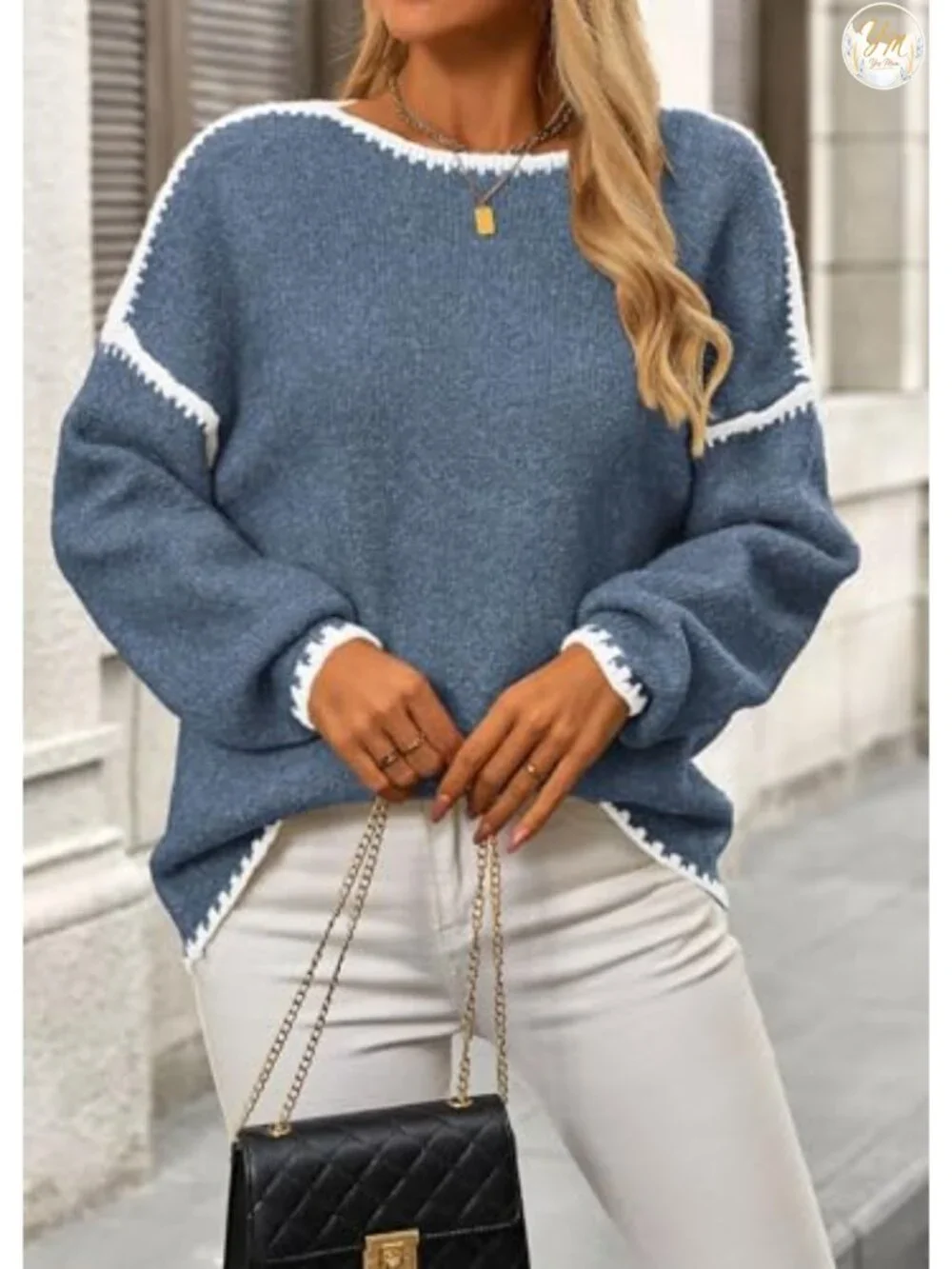 Oversized Chunky Knit Pullover Sweater Women Long Sleeve Crew Neck Cozy Fall